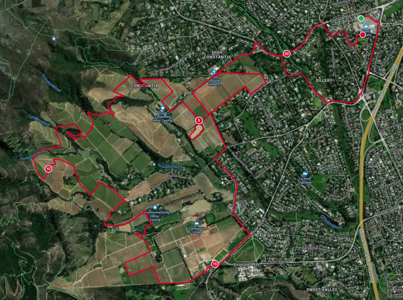 Totalsports Constantia Valley Grape Run Half-Marathon Route Map