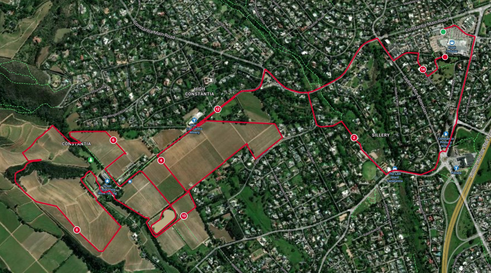 Totalsports Constantia Valley Grape Run 14km Run Route Map