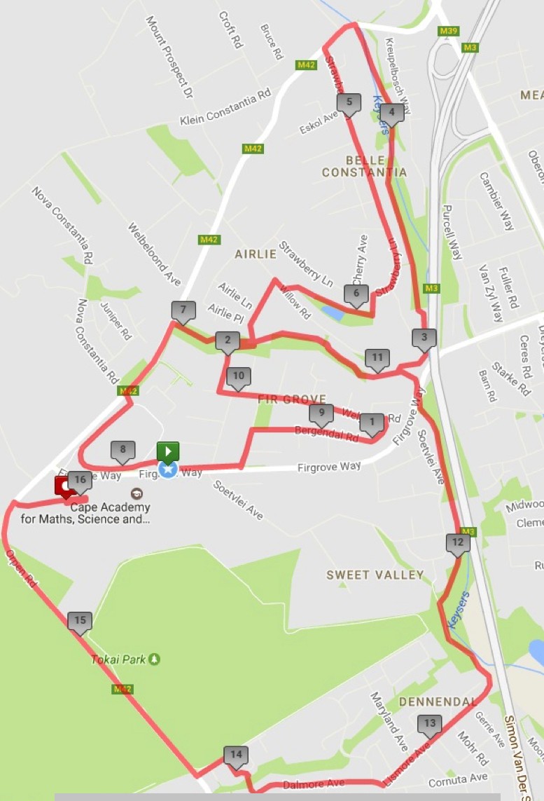 Tokai Manor House Run 16km Race Route Map